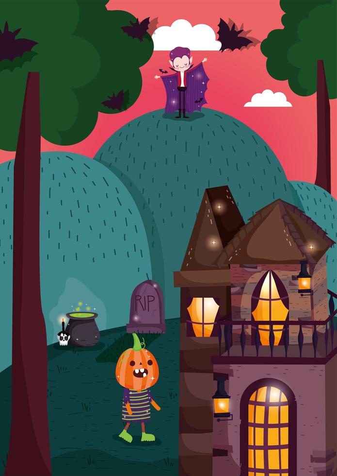 Happy halloween, trick or treat with cute characters vector
