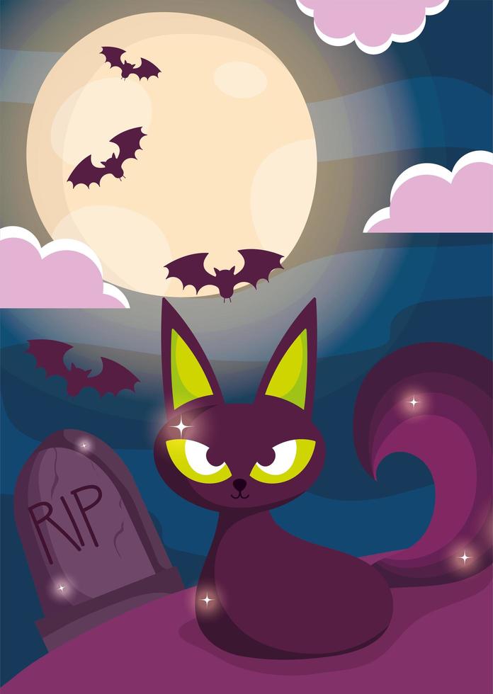 Happy halloween, trick or treat with cute cat vector