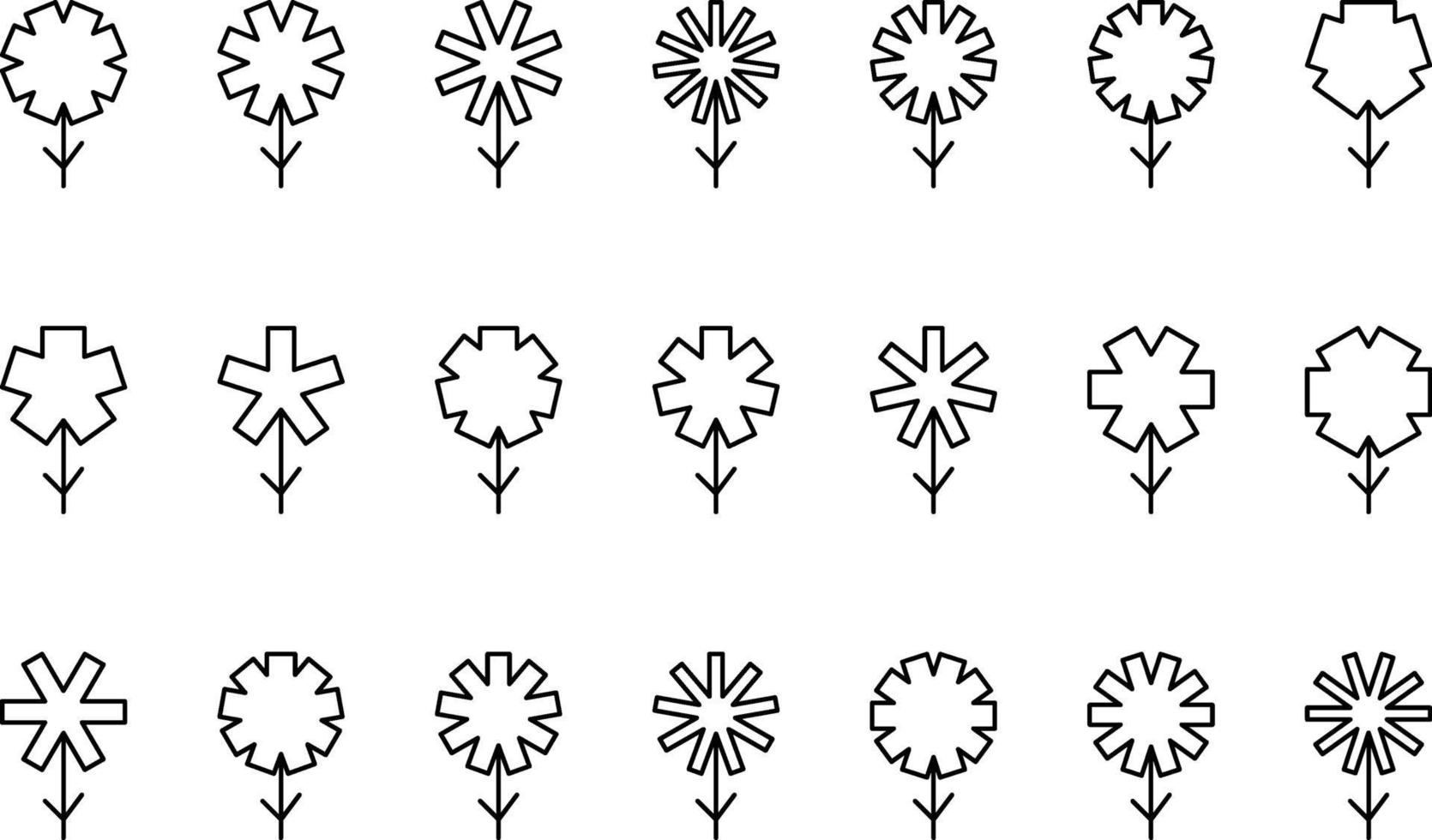 White flowers in different shapes, illustration, vector on white background set