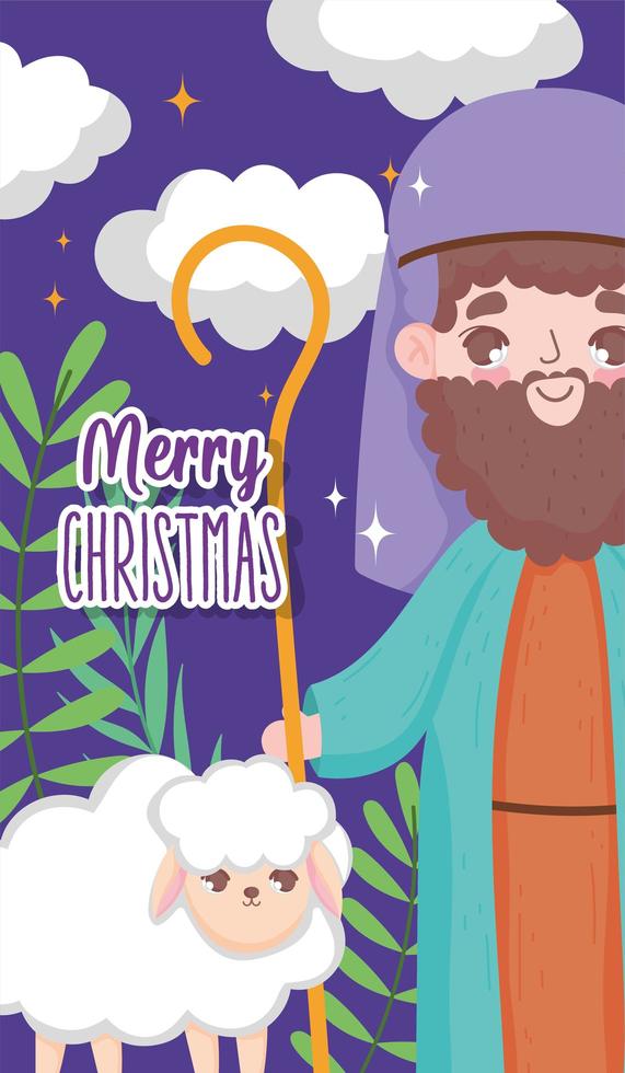 Merry Christmas and nativity with Joseph vector