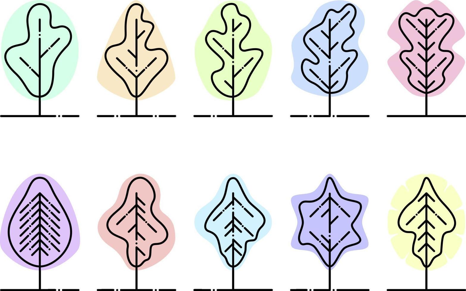 árboles en diferentes colores, ilustración, vector sobre fondo blanco