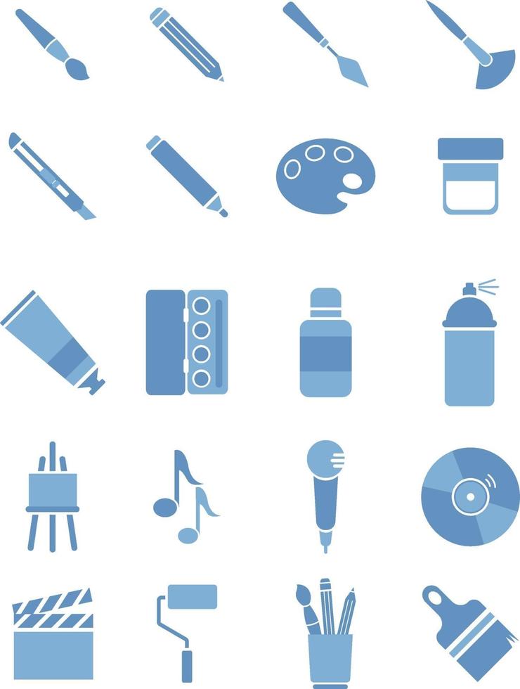 Art tools, illustration, vector on white background icon set