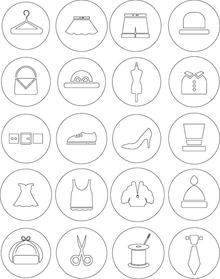 Hand sewed clothing, illustration, vector on white background set