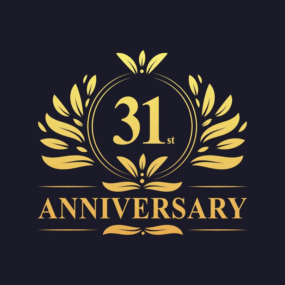 Diseño de 31 aniversario, lujoso logo de aniversario de 31 años de color dorado. vector