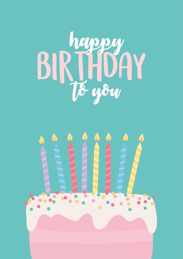 tarjeta de cumpleaños colorida con pastel vector