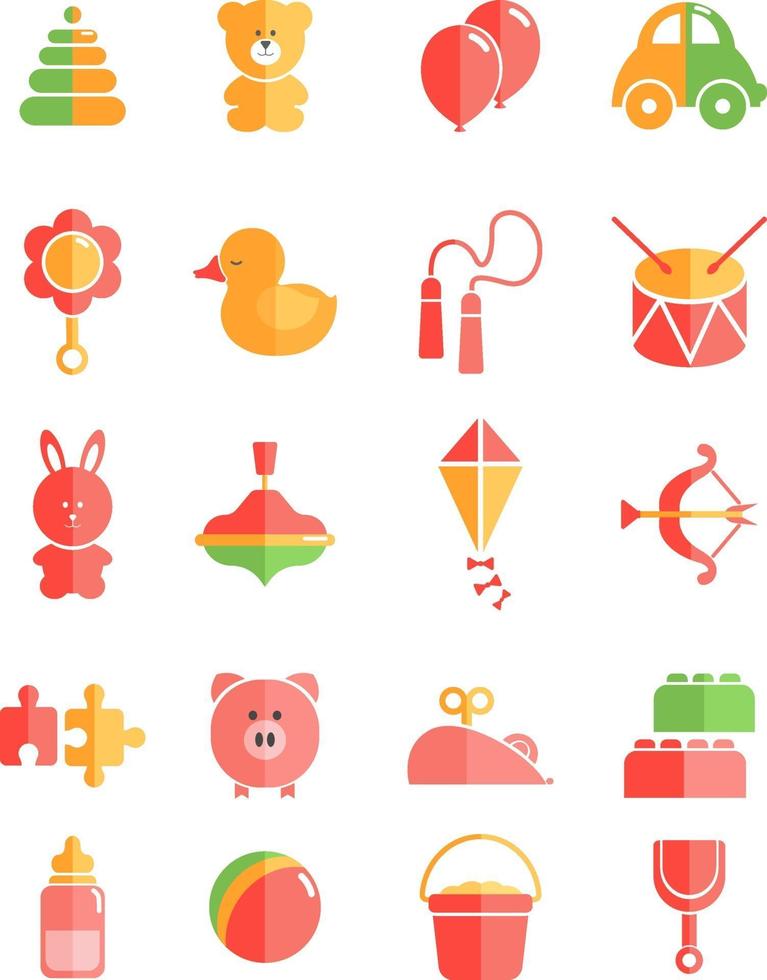 Kids toys, illustration, vector on white background icon set