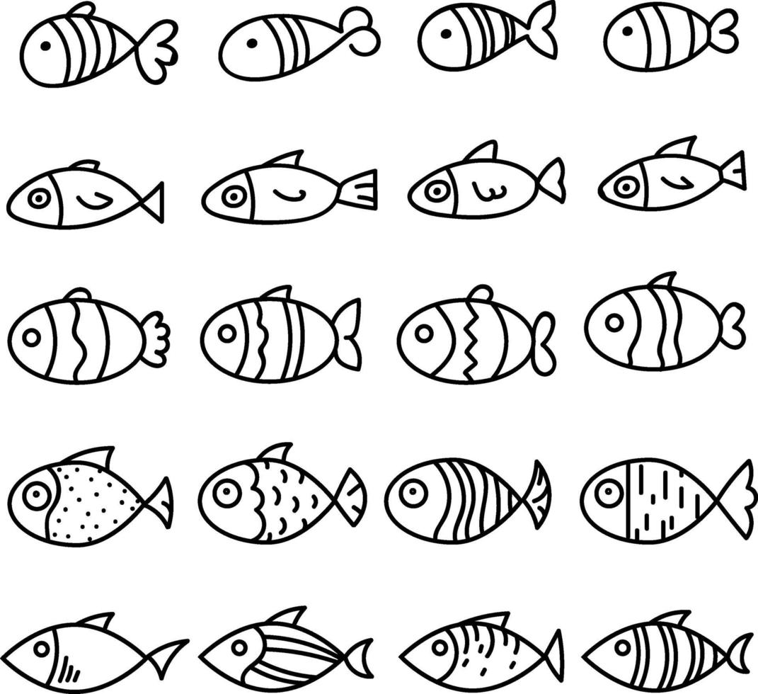 Diferentes tipos de peces, ilustración, vector sobre fondo blanco.