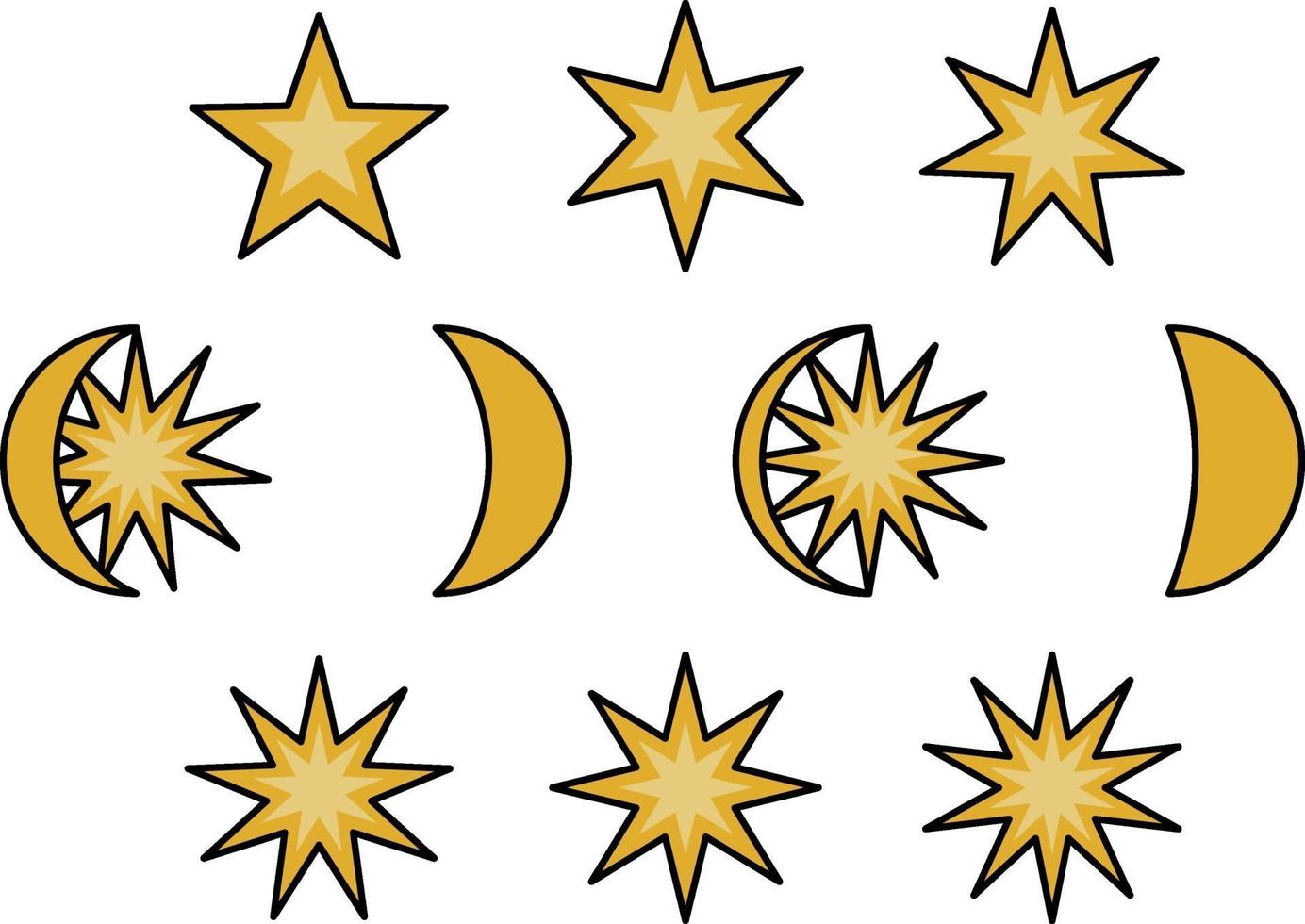 Moon and star phases, illustration icon set vector