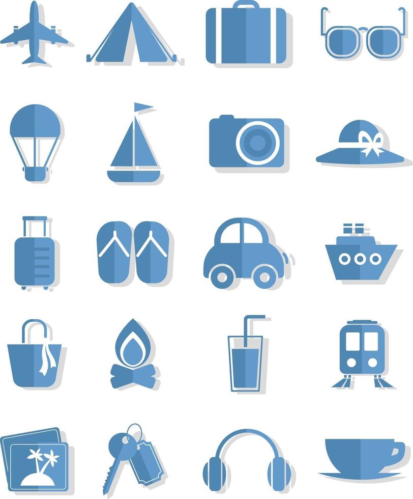 viajes de vacaciones, ilustración, vector sobre fondo blanco conjunto de iconos