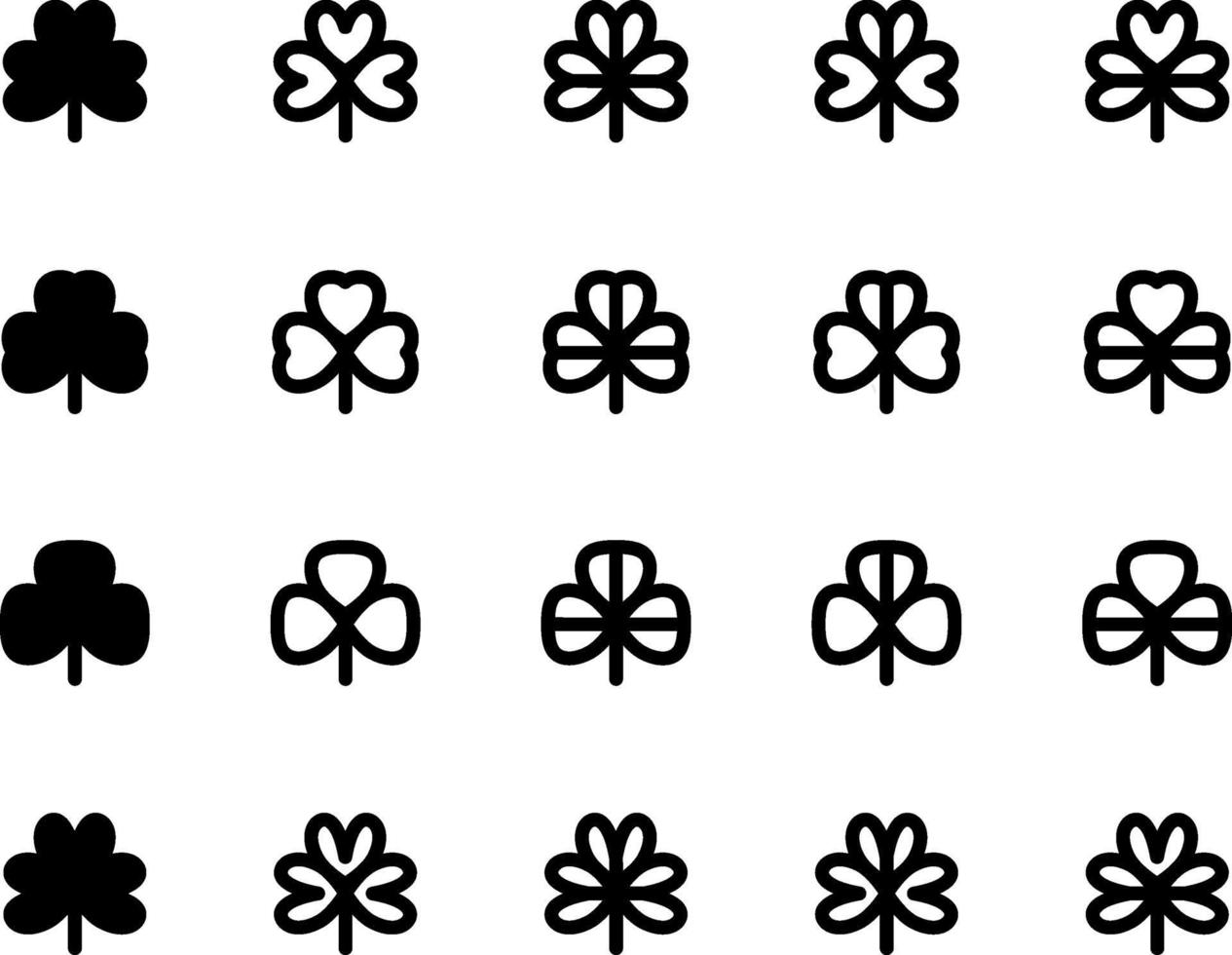 Various types of black and white clover leaves set vector