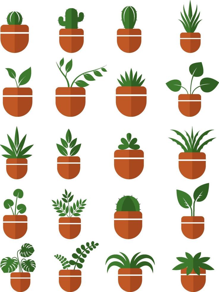 Conjunto de iconos de plantas de interior en macetas vector