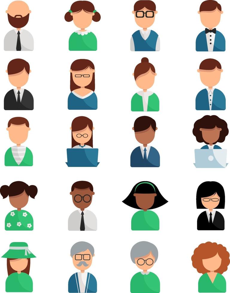 Different people, illustration, vector on white background icon set