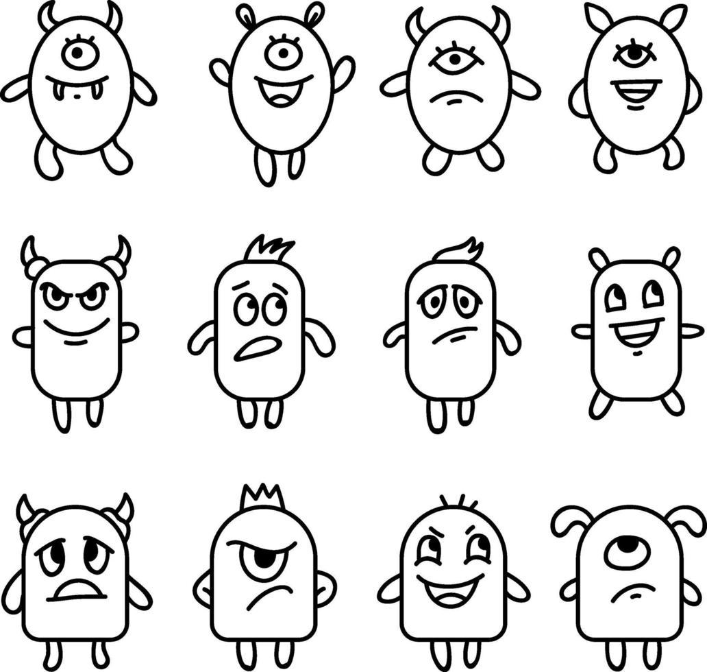 Emotional monsters expression icon set vector