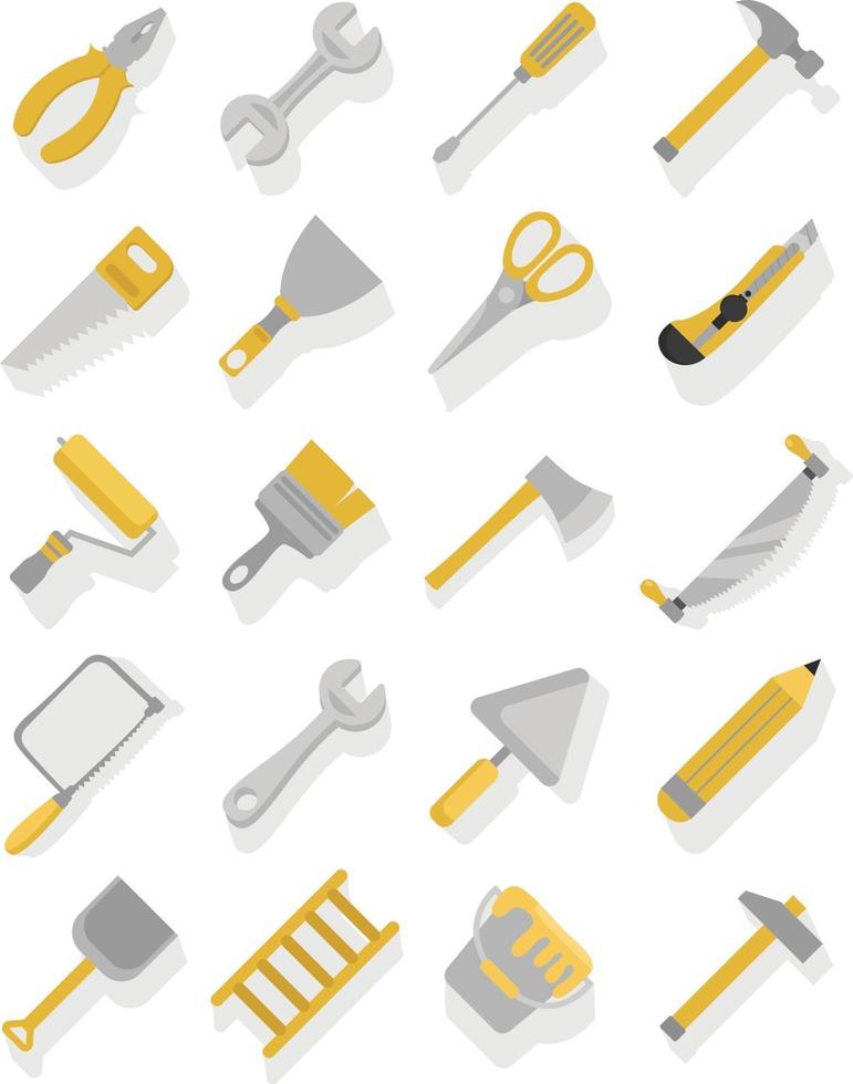 Carpenter tools yellow and grey icon set vector