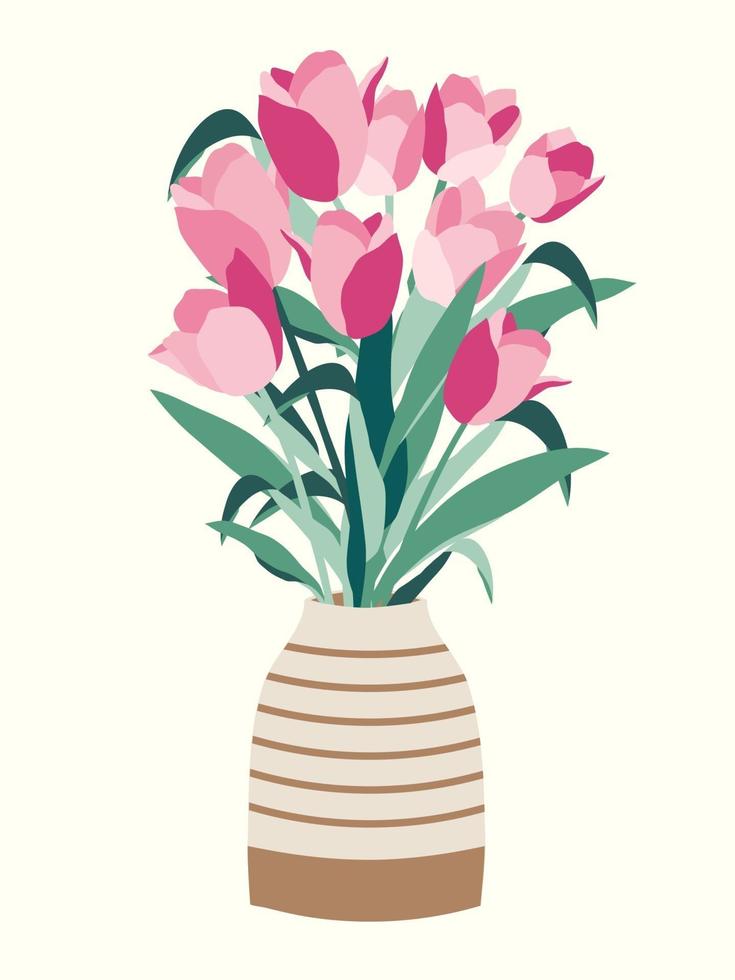 Tulips flowers bouquet in vase illustration vector