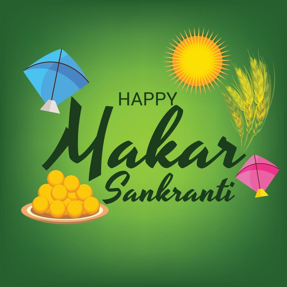 Vector illustration of a Background for Traditional Indian Festival Celebrate Makar Sankranti with Colorful Kites.