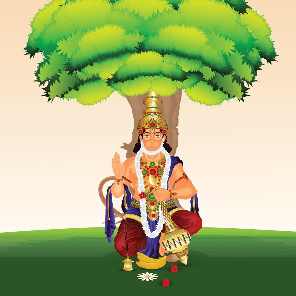ilustración creativa del fondo de celebración de lord hanuman jayanti vector