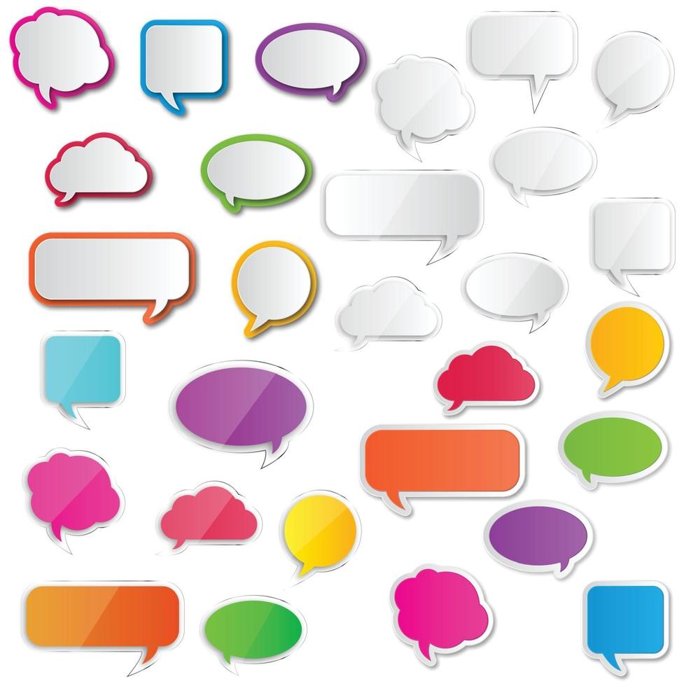 Collection blank empty white and color speech bubbles. vector