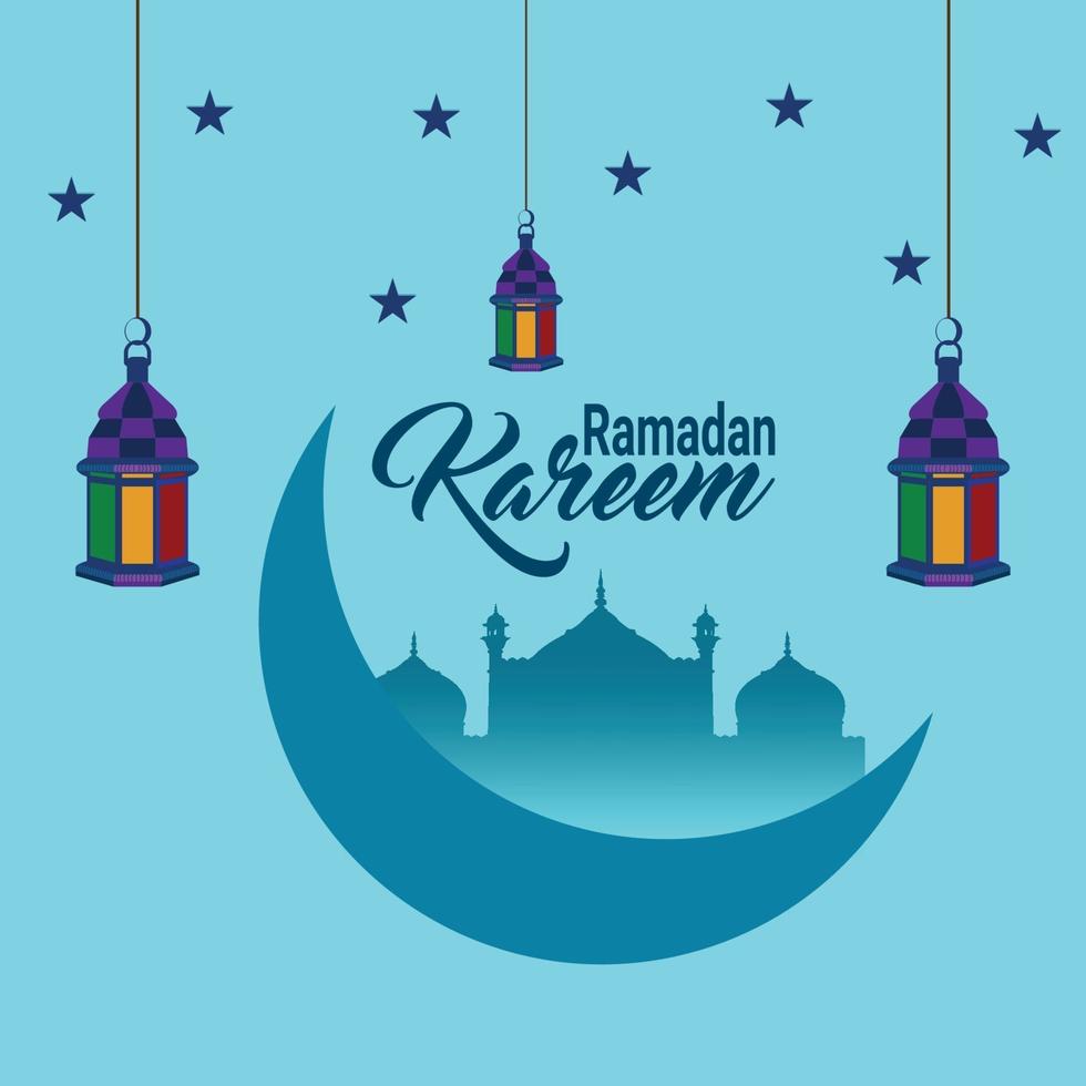 diseño plano de ramadan kareem con linternas islámicas vector