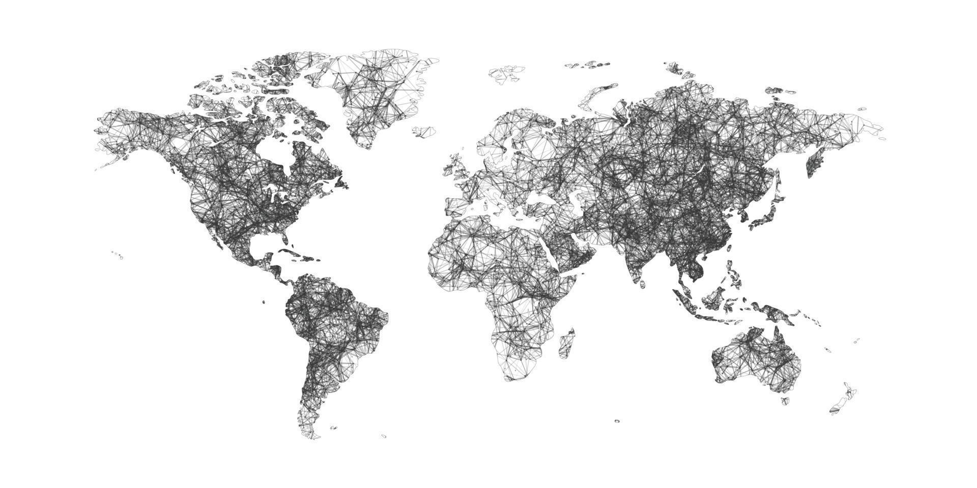 mapa del mundo con fronteras de países con puntos y líneas. mapa del mundo del plexo aislado sobre fondo blanco. vector