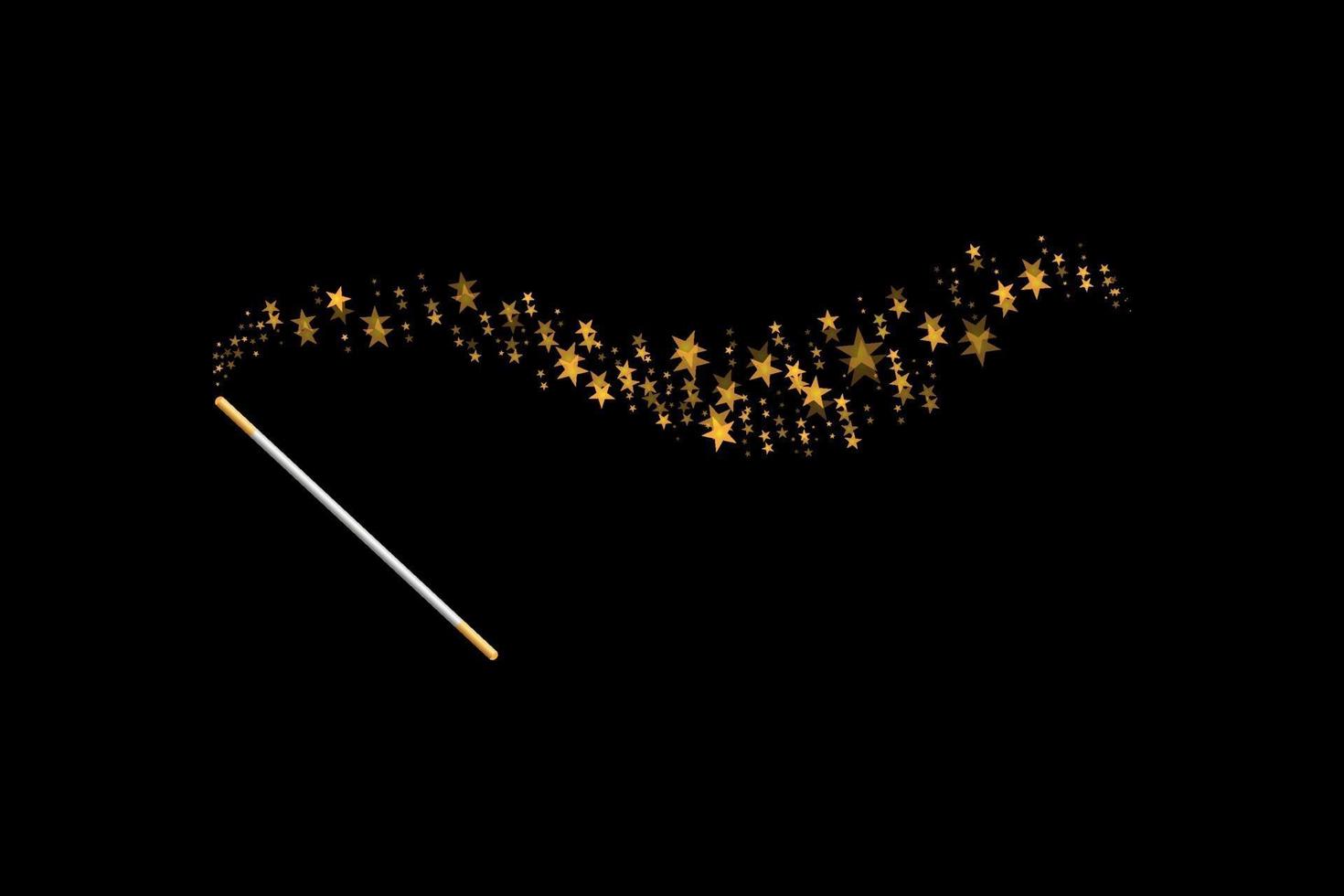 Magic wand with a stars on black background. Trace of gold dust. Magic abstract background isolated. Miracle and magic. Vector illustration flat design