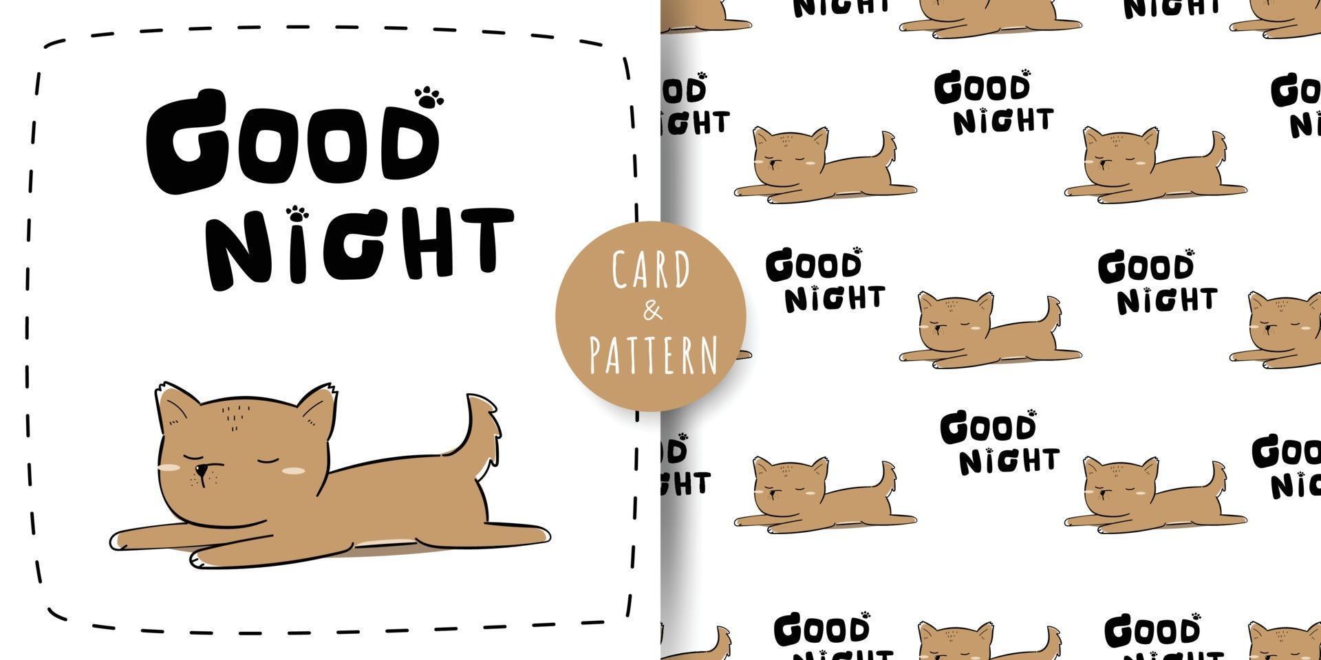 Cute little dog sleeping cartoon doodle seamless pattern and card bundle vector