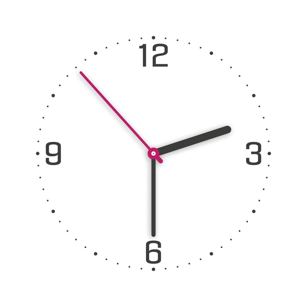Clock face with shadow on white background. Clock hands. vector