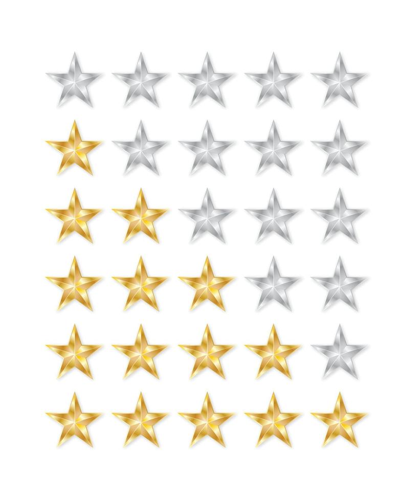 estrellas doradas y plateadas. Icono de calificación de 5 estrellas. vector