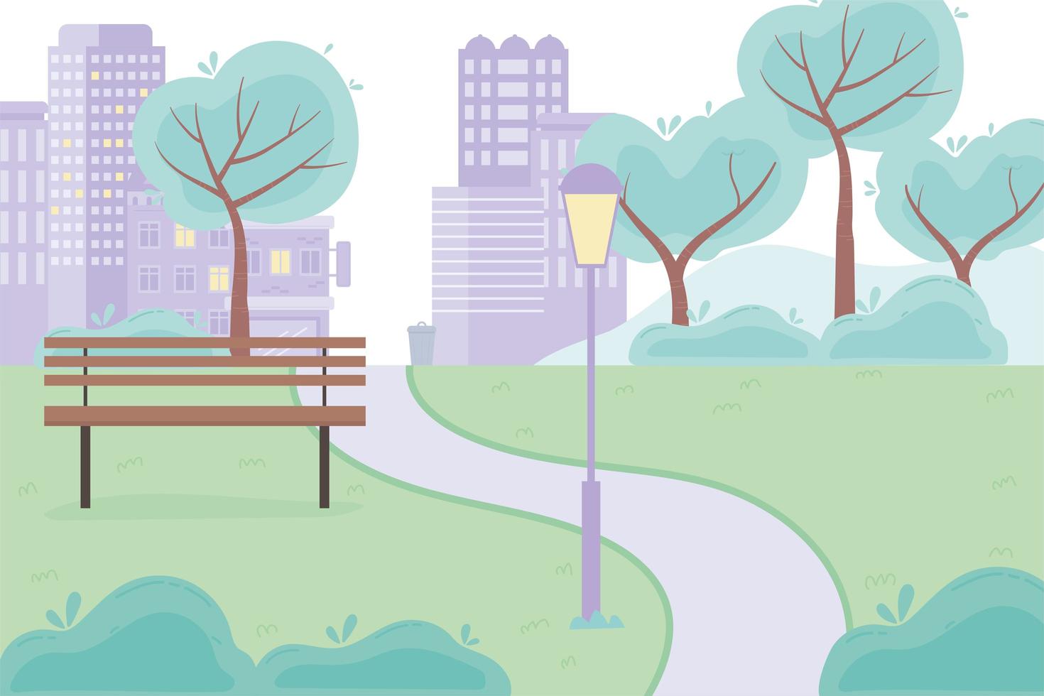 Cityscape with park bench scene vector