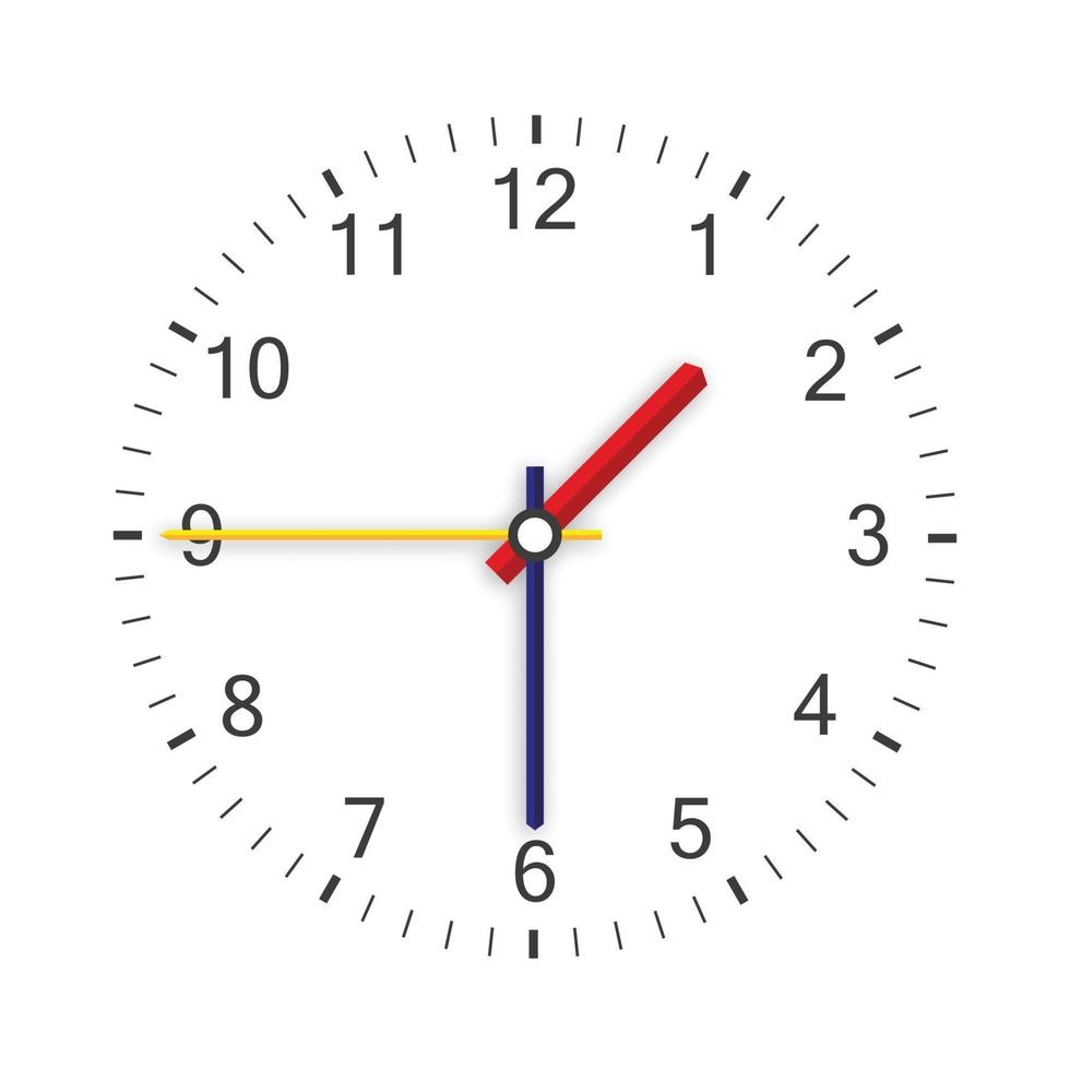 cara de reloj con sombra sobre fondo blanco. manecillas del reloj. vector