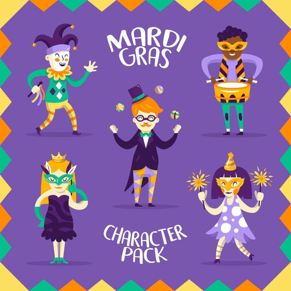 Pack of 5 Characters for Mardi Gras vector