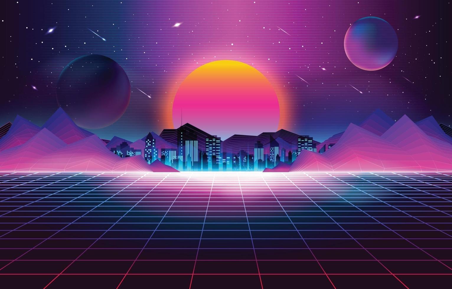 fondo de puesta de sol futurismo retro vector