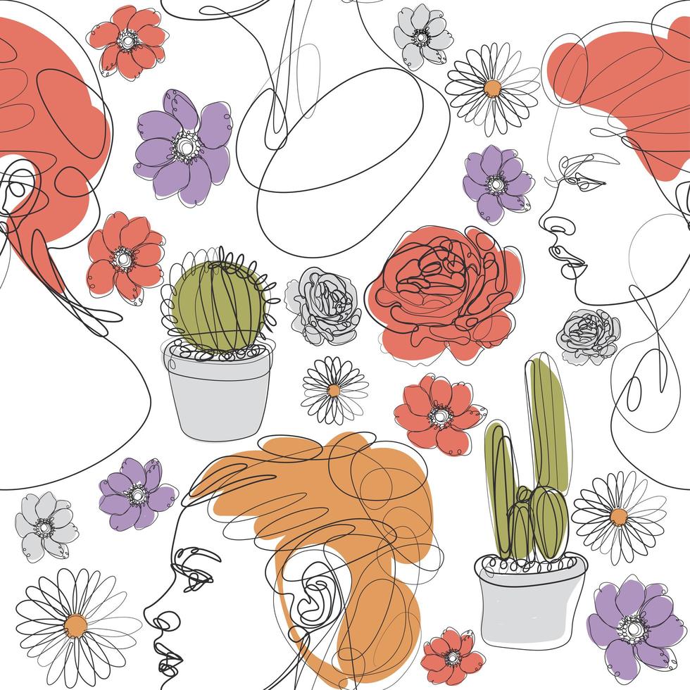 Woman Line Art Pattern vector