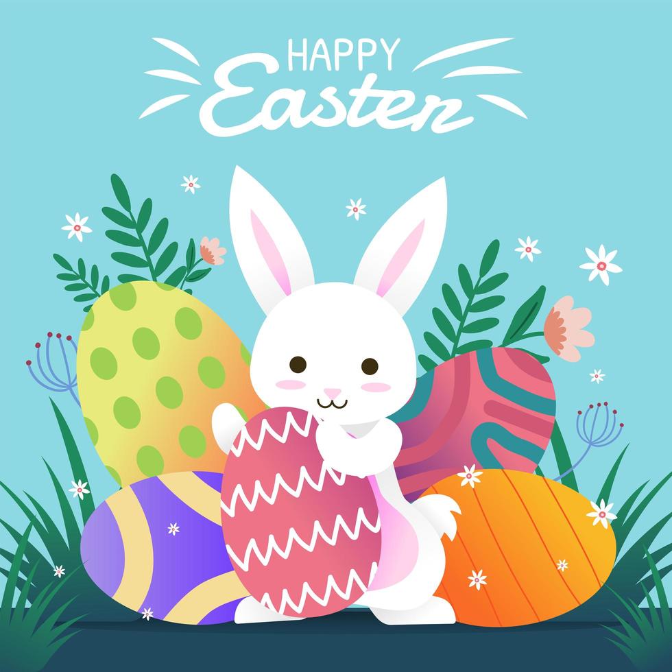 Happy Easter with Cute Rabbit Holding Egg vector