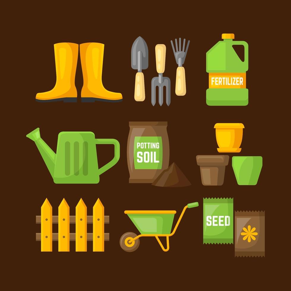 colección de iconos de jardinería en diseño plano vector