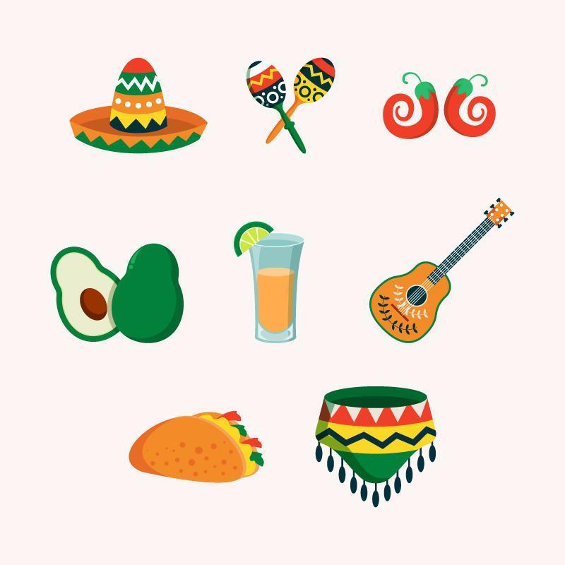 colección de iconos de fiesta de objetos cinco de mayo vector