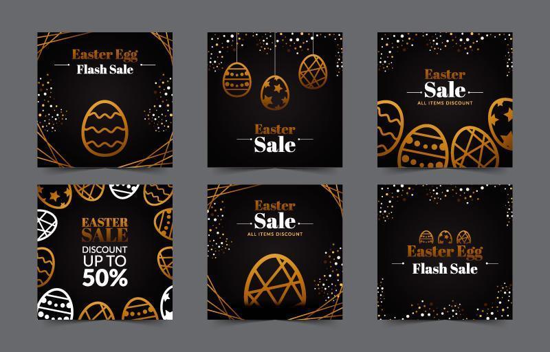 Gold Dark Elegant Easter Egg Social Media Post vector