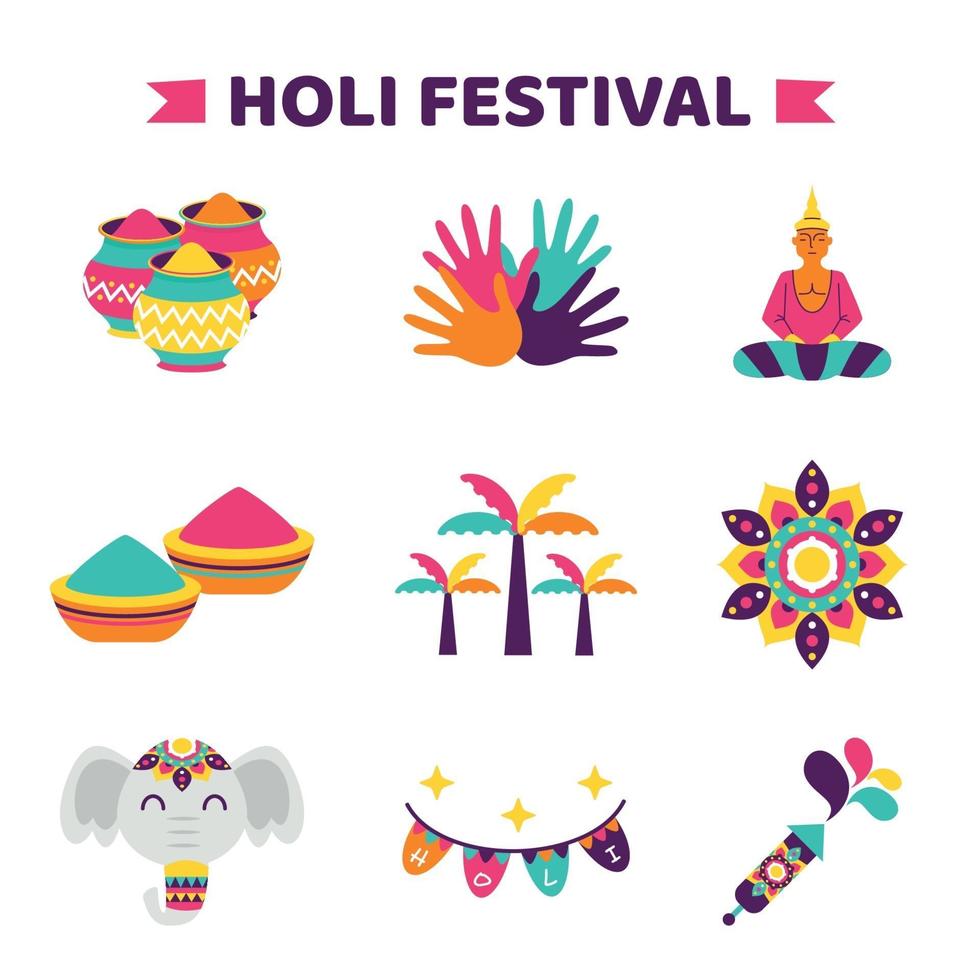 Holi Festival Icon Collection vector