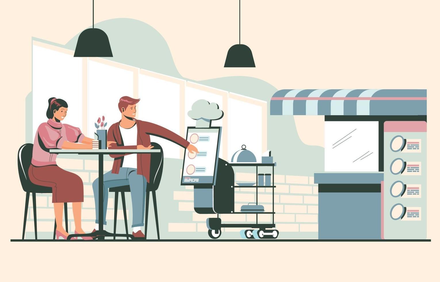 People Ordering Food from Waitress Robot vector