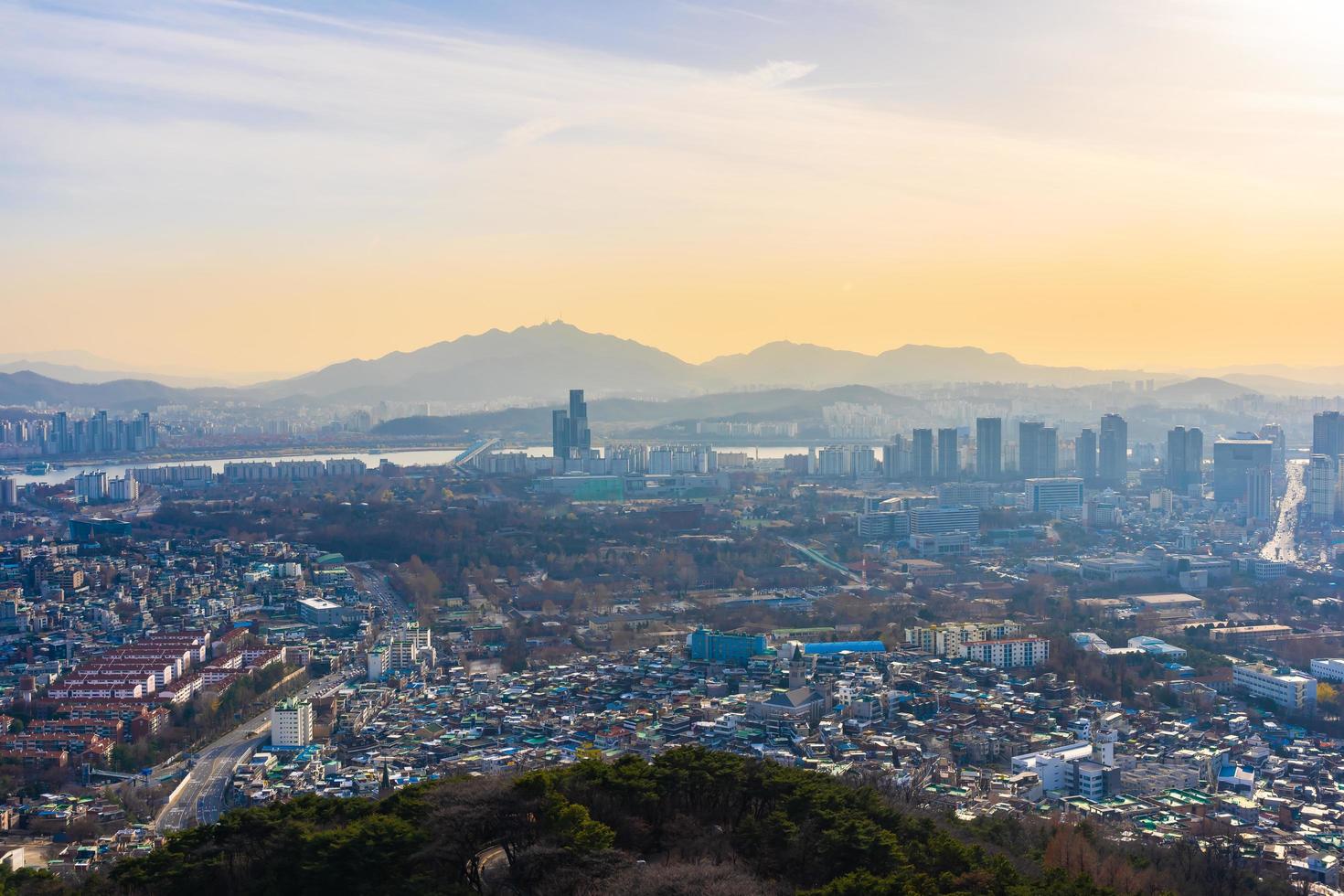 View of Seoul city, South Korea, at sunset photo