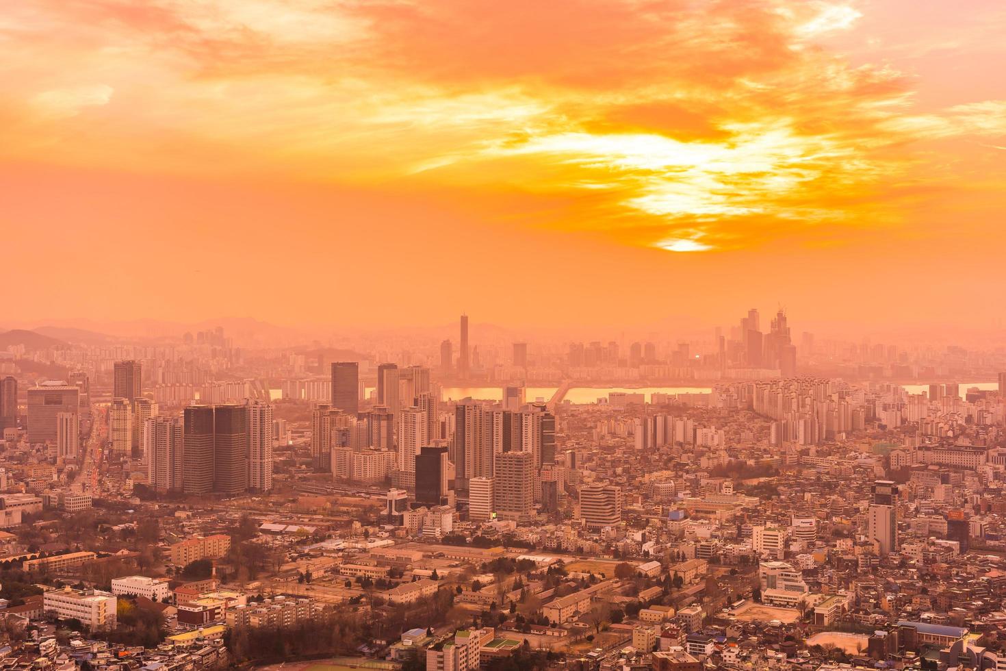 View of Seoul city, South Korea, at sunset photo