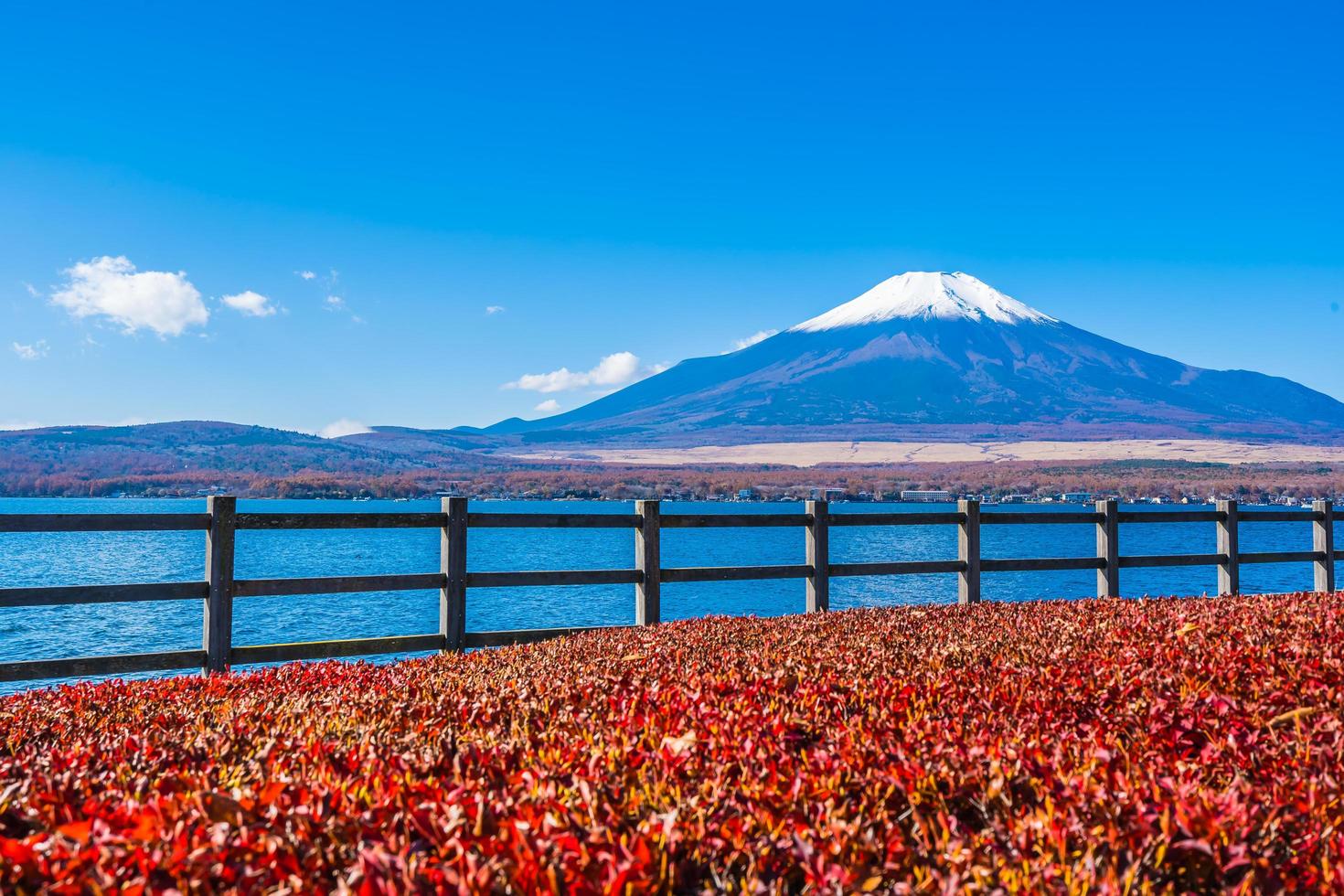 Beautiful view of Mt. Fuji from Lake Yamanakako, Japan photo