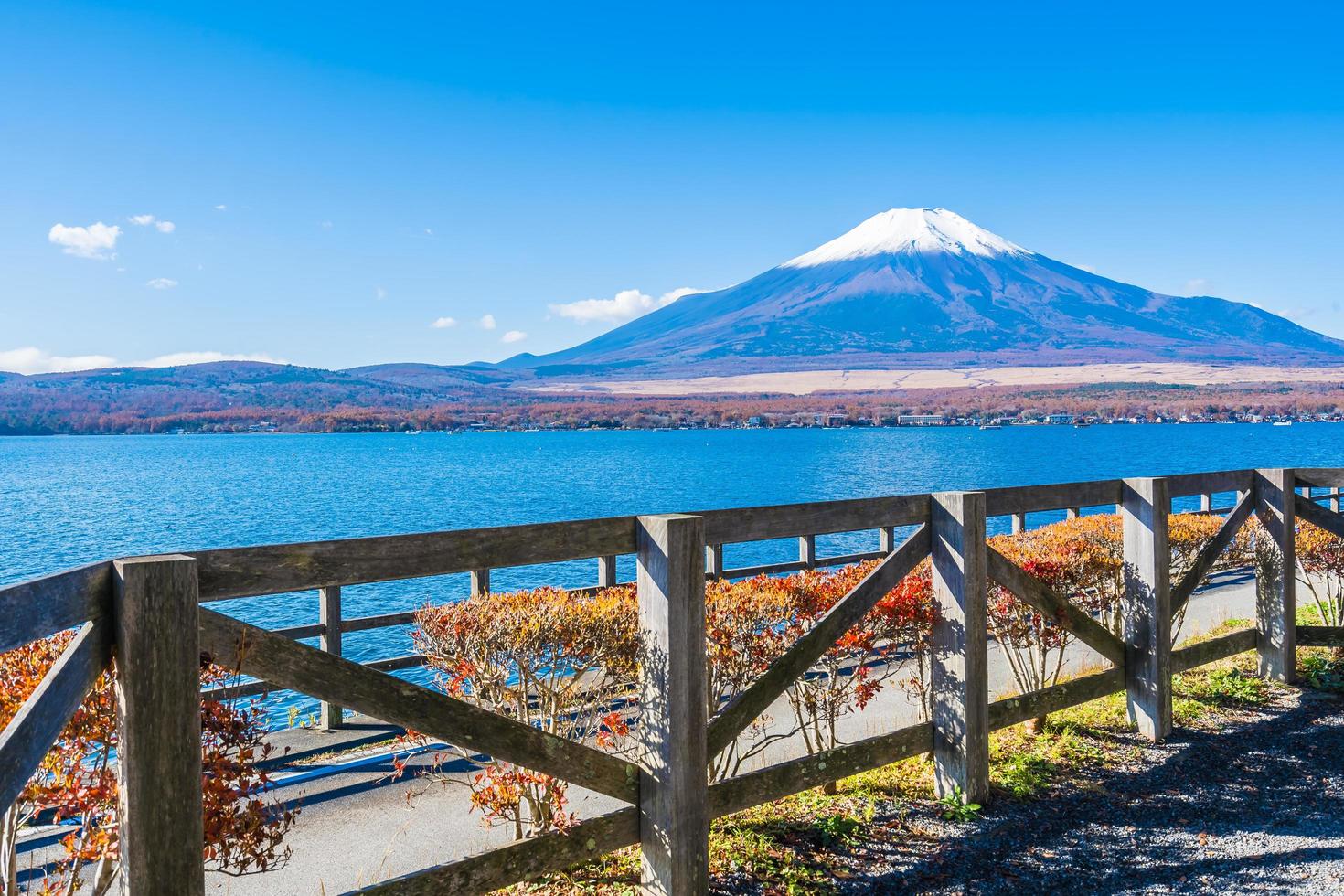 Beautiful view of Mt. Fuji from Lake Yamanakako, Japan photo