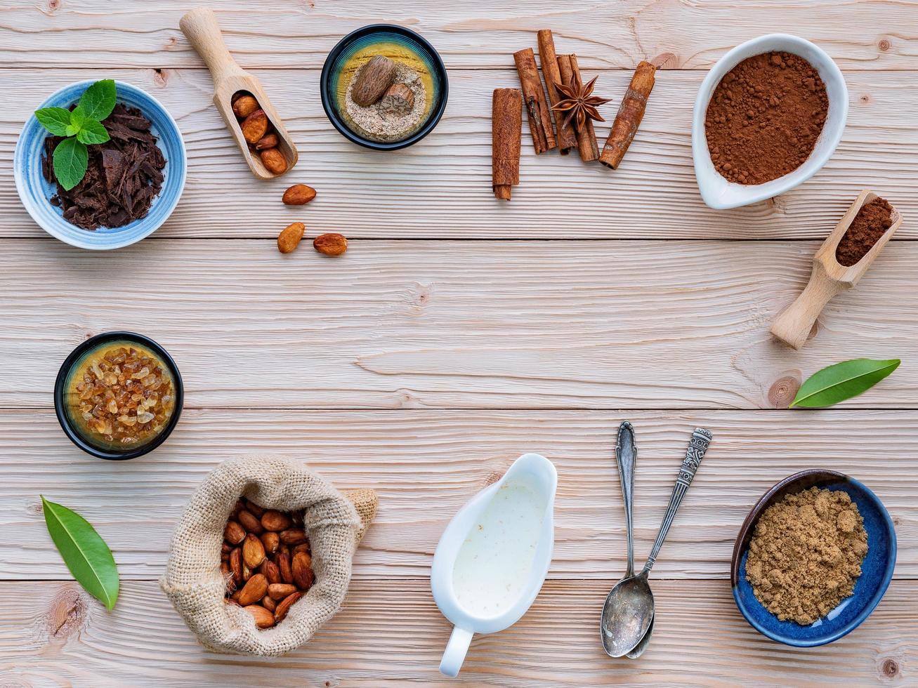 Frame of natural chocolate ingredients photo