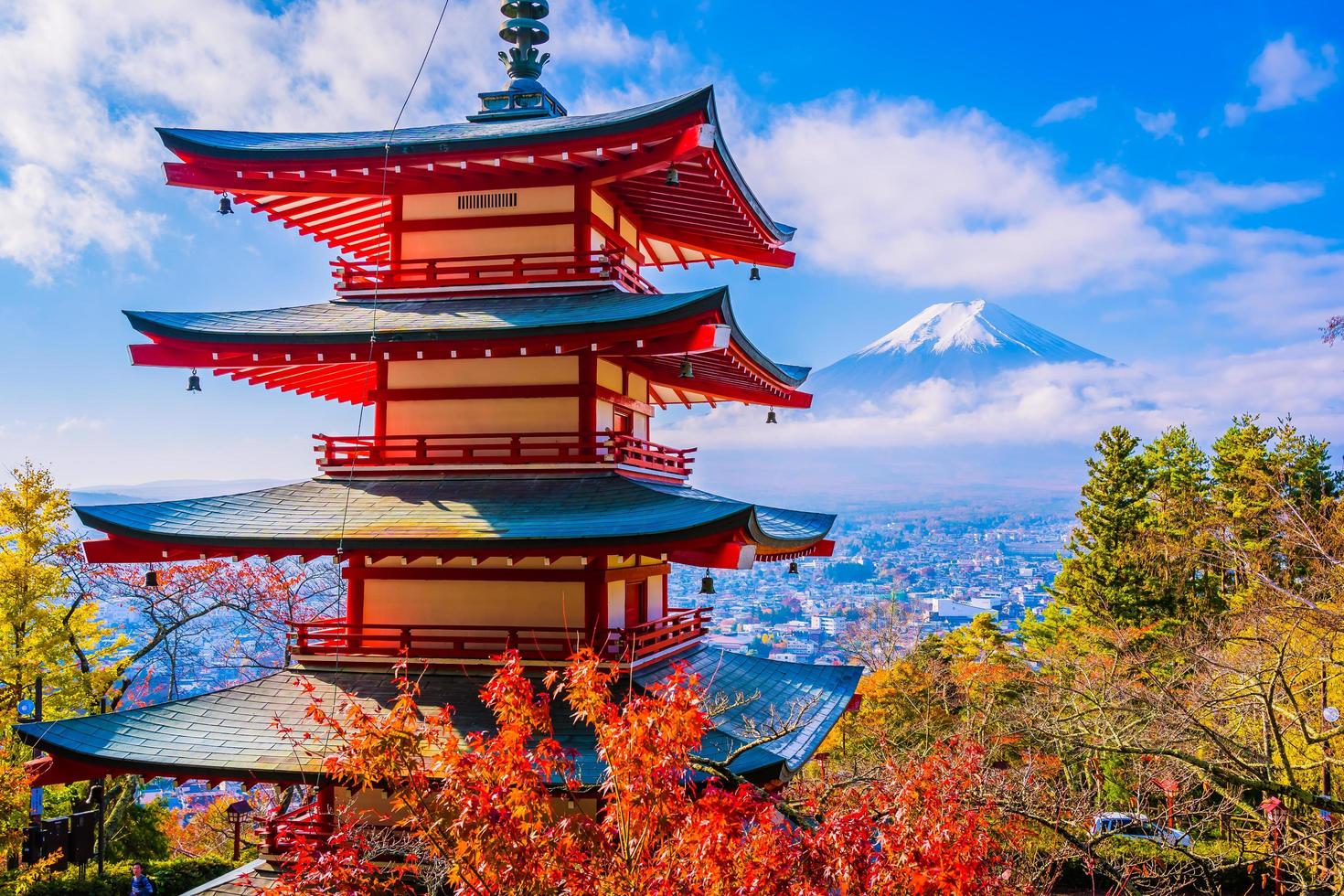 hermoso paisaje del mt. Fuji con pagoda chureito, Japón foto