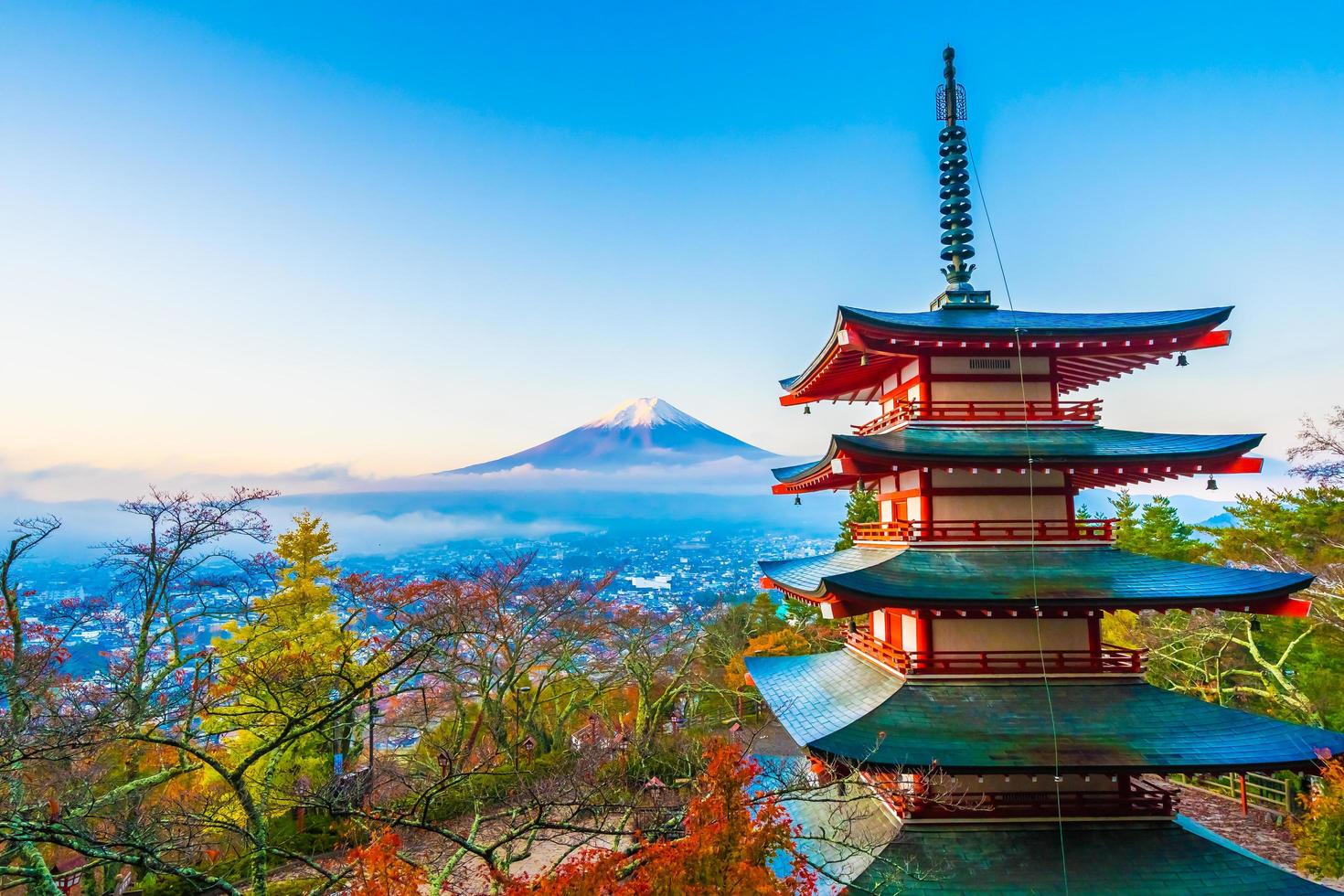 Mt. Fuji with Chureito pagoda in Japan photo