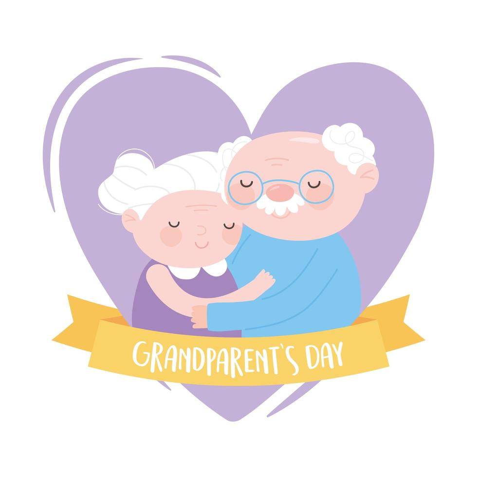 feliz día de los abuelos, pareja de ancianos en corazón amor tarjeta de dibujos animados vector