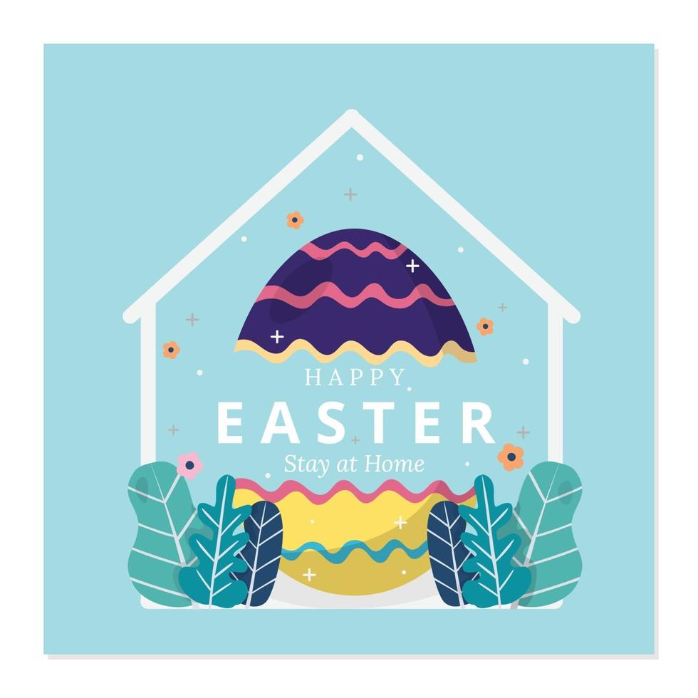 Happy easter stay at home template vector