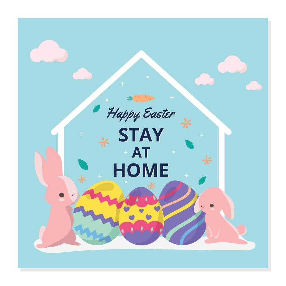 Happy easter stay at home square vector