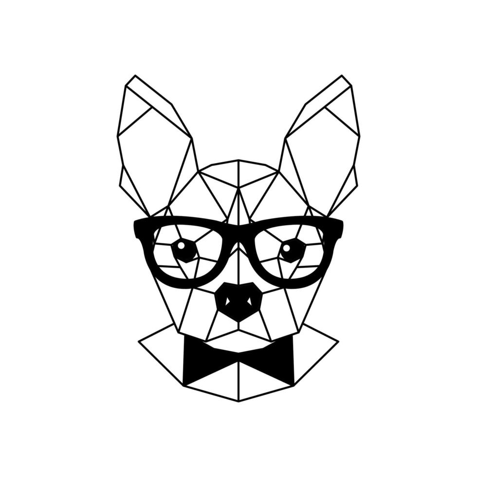 Retrato geométrico de un bulldog francés con gafas y pajarita. vector